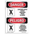 Signmission OSHA Sign, Confined Space Permit Required Bilingual, 7in X 5in Decal, 5" W, 7" H, Spanish OS-DS-D-57-VS-1092
